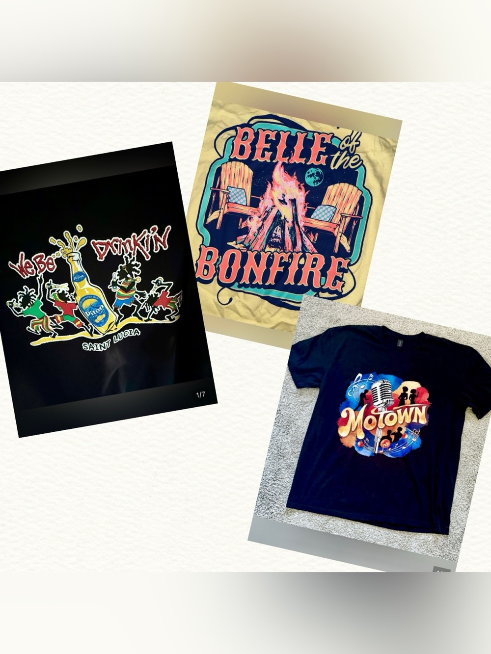 Lot of 3 Graphic Tees Motown XL Saint Lucia XXL Belle  indie (S) ($69 Value)